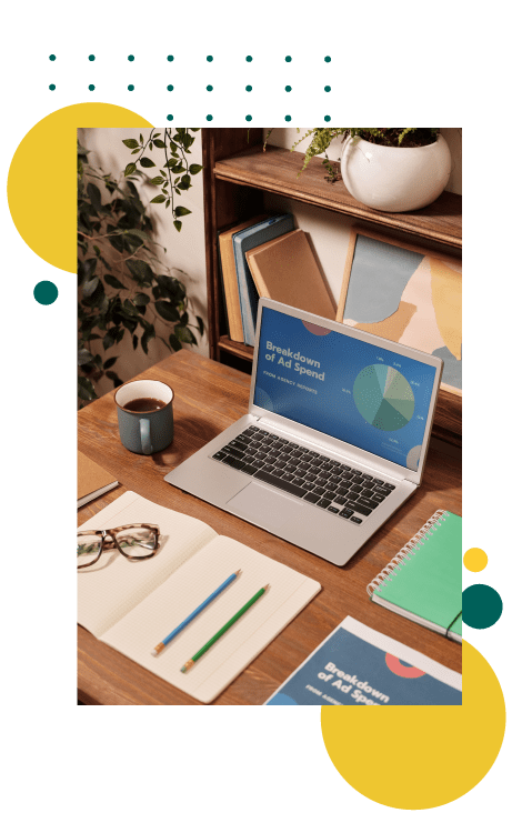 Laptop on desktop workplace